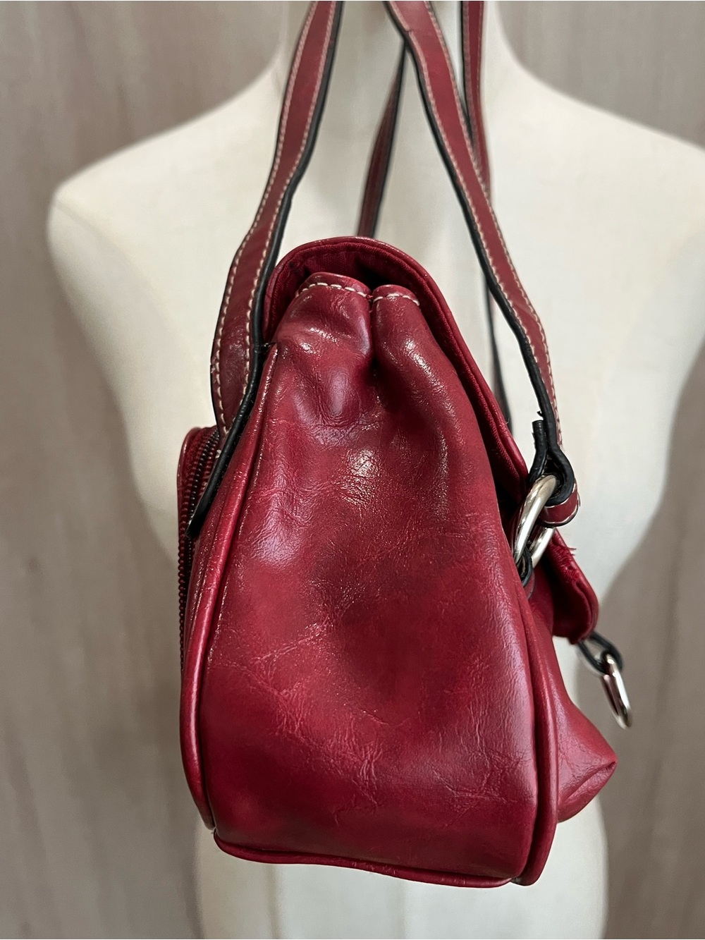 Y2K Red Shoulder Bag Coach Inspired Contrast Stitch Flap Pocket Purse - Picture 5 of 10